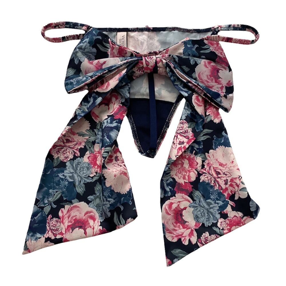Victoria's Secret V String Panty Dream Angels Satin Bow Back Floral
